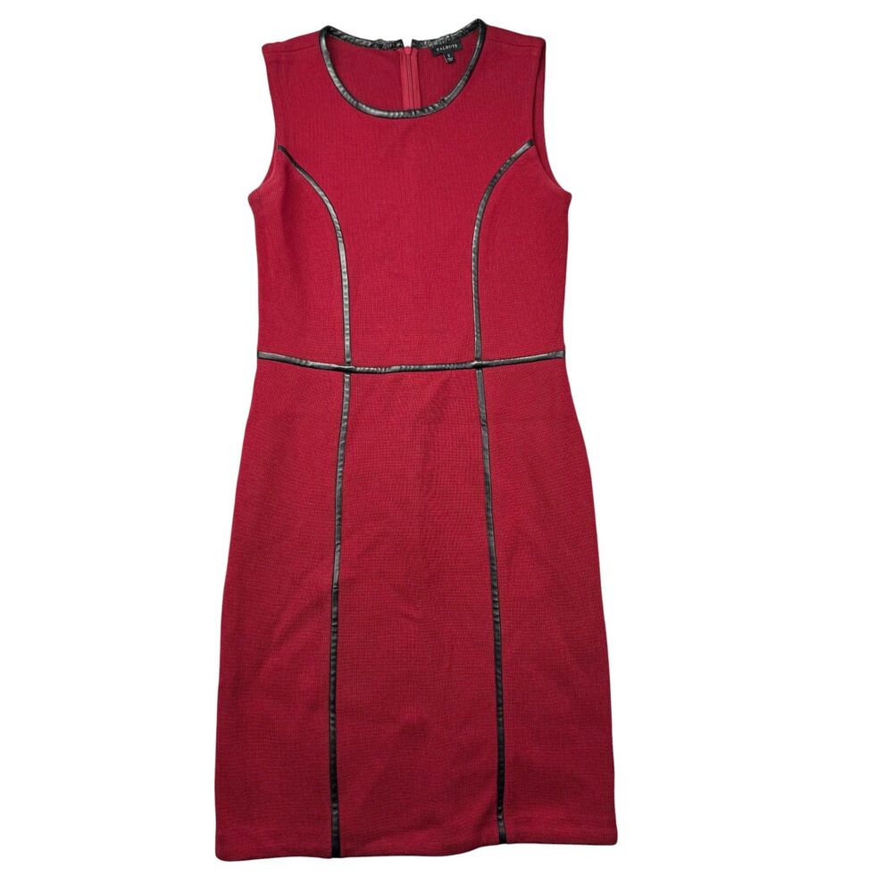 Talbots Dress Women's Small Red Black Sleeveless Leather Sheath Faux Career Cute
